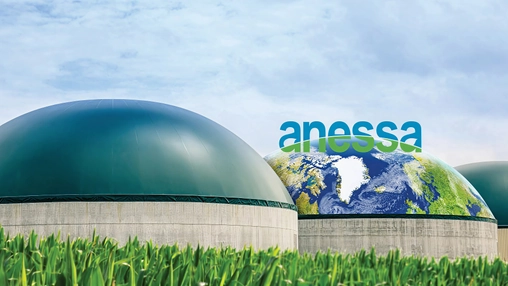 Anessa biogas plant domes symbolizing AI innovation and renewable energy technology