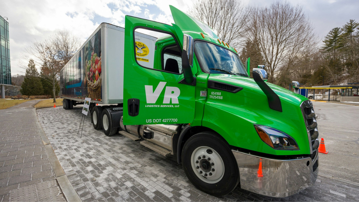 Green Vanguard Renewables truck promoting renewable natural gas logistics