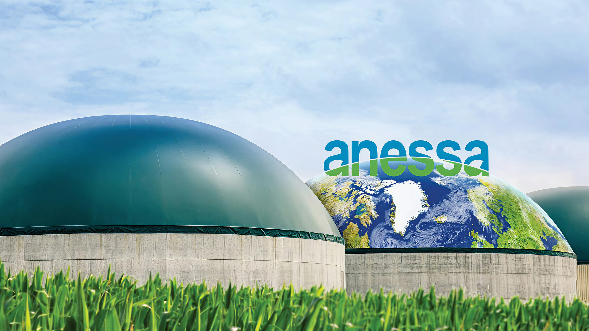 Anessa biogas plant domes symbolizing AI innovation and renewable energy technology